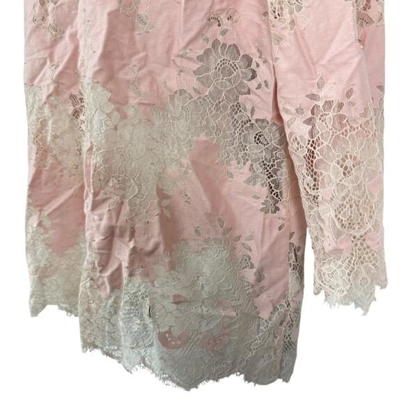 Linea by Louis Dell'Olio Pink Lace Sheer 3/4 Sleeve Womens Top Shirt sz 14 - Picture 8 of 16